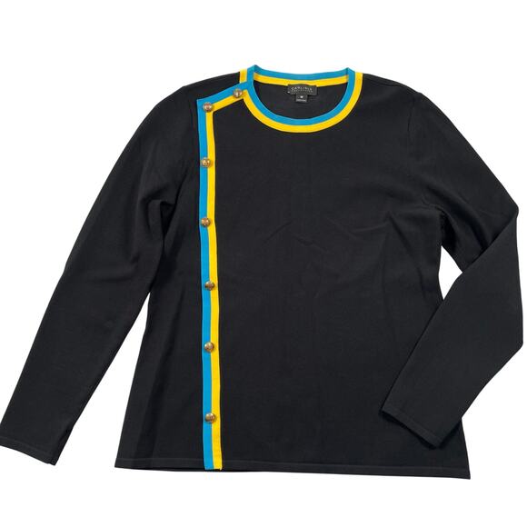 Carlisle Collection Sweater Top Medium Black Racer Stripe Crest Button Old Money - Picture 15 of 16